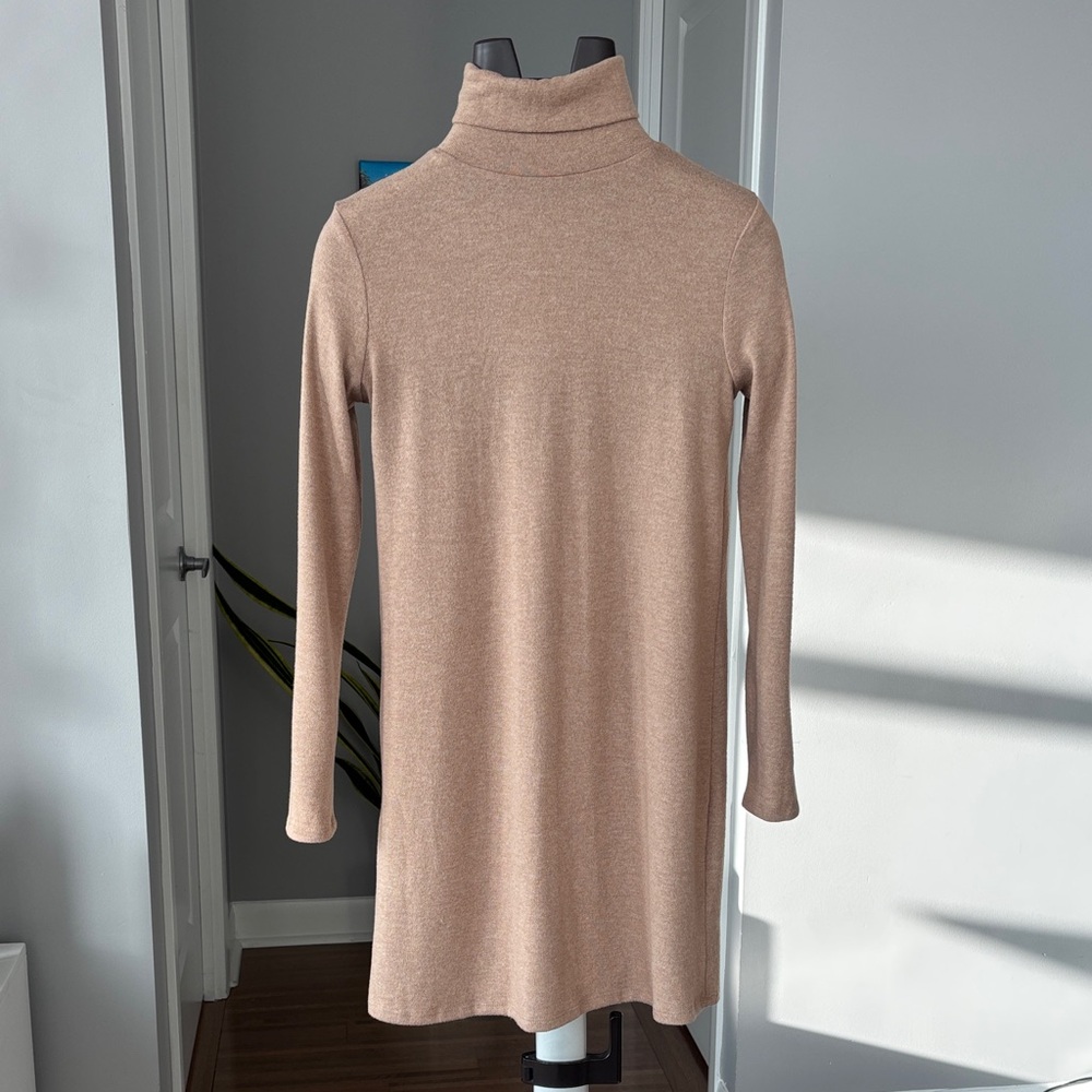 Zara Tan Long Sleeve Turtleneck Dress